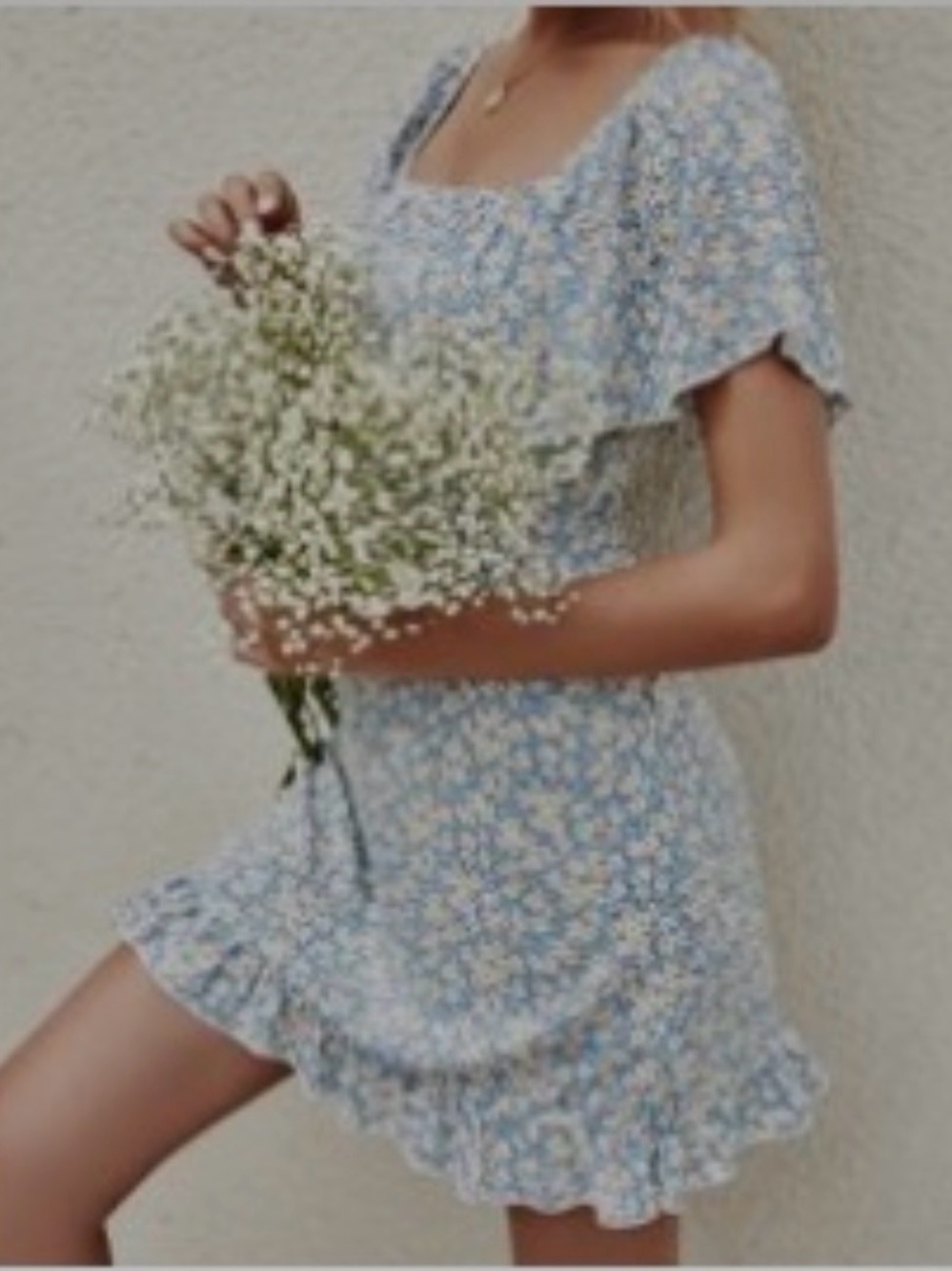 SHEIN Light Blue Floral Ruffle Mini Dress